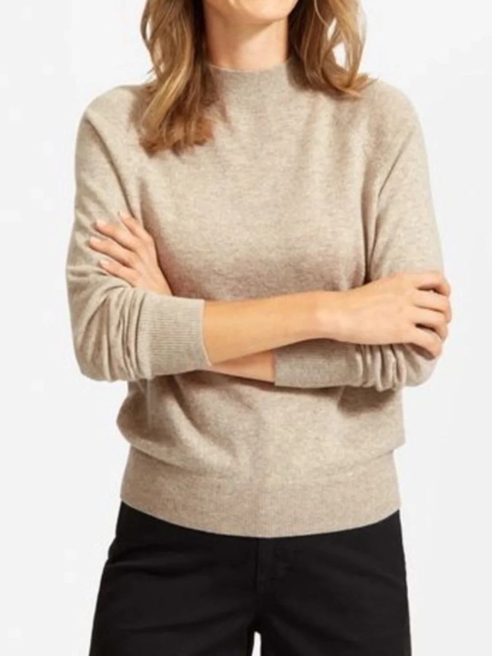 Everlane Cashmere Mock Neck Sweater in Oatmeal Beige Neutral Size Small